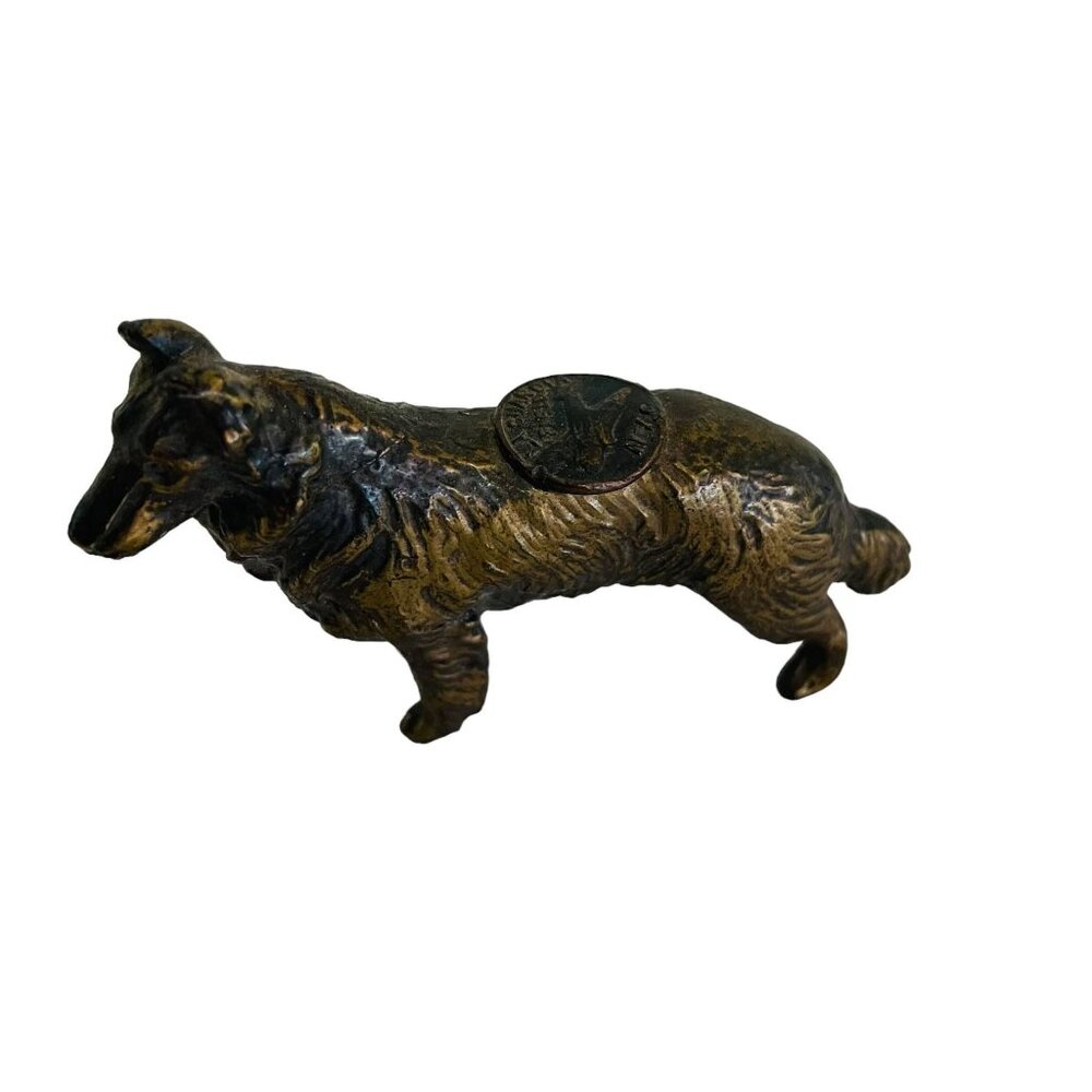 Vintage Bronze Collie Dog Figurine Detailed‎ Design Collectible Sculpture v